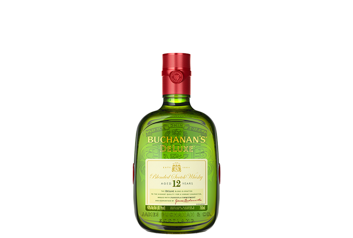 A bottle of Buchanan's Deluxe with Buchanan's 200% Futuro Fund wrapped around it